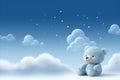 Cloudy background with adorable toy bear, great space for custom text or messaging