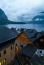 Cloudy blue hour in Hallstatt that is located in Austria. Perfect travel European travel destination for tourism from all over the