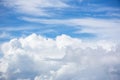 Cloudy and blue sky for background. nature background white cloud and blue sky view from airplane windows. Royalty Free Stock Photo