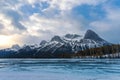 Cloudy Blue Sky Over Canmore Mountains Royalty Free Stock Photo