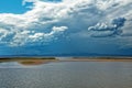 A cloudy dark sky over the lake Royalty Free Stock Photo