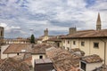 A cloudy day in Arezzo: a view of the city`s bell towers, towers, and roofs from the Confraternita dei Laici tower