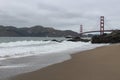 Cloudy day on the Beach looking at the Golden Gate Bridge