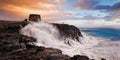 cloudy day and big waves on Cotillo beach Royalty Free Stock Photo