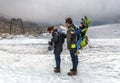 Family hiking at Dachstein glacier in Austrian Alps