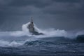 Cloudy day. Dramatic sky and huge waves at the Lighthouse, Ahtopol, Bulgaria Royalty Free Stock Photo