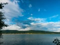 Cloudy day at the lake. water reflecting clouds Royalty Free Stock Photo