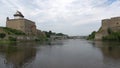 Cloudy day on the Narva river, border of Estonia and Russia