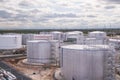 Tanks with oil for further transportation of oil through pipes at an oil refinery and oil pumping station