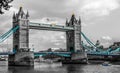 Cloudy day to see the Tower Bridge black and white, London, England. Royalty Free Stock Photo