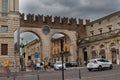 Town gate at the Piazza Bra in Verona, Veneto, Italy