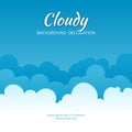 Cloudy flat. Template of fluffy clouds stylized blue sky vector banner with place for text