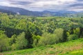 cloudy green mountain landscape in spring