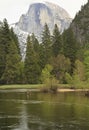 Cloudy Halfdome and Merced River Royalty Free Stock Photo
