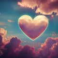 Cloudy heart in the sky. Glowing heart from the clouds. Surrealistic image. AI-generated