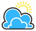 Cloudy icon. Partly sunny weather symbol. Sun behind blue cloud