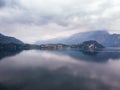 Cloudy Lake Como, Italy. Aerial top view Royalty Free Stock Photo