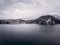 Cloudy Lake Como, Italy. Aerial top view Royalty Free Stock Photo