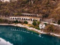 Cloudy Lake Como, Italy. Aerial top view Royalty Free Stock Photo