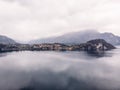Cloudy Lake Como, Italy. Aerial top view Royalty Free Stock Photo