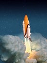 Cloudy launch of rocket into starry outer space. `The elements of this image furnished by NASA` Royalty Free Stock Photo