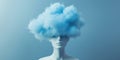 Cloudy Mind Conceptual Art with Mannequin Head Surrounded by Blue Cloud, Symbolizing Thoughts and Emotions Royalty Free Stock Photo