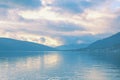 Cloudy misty day. Beautiful Mediterranean landscape. Montenegro. Winter view of Kotor Bay Royalty Free Stock Photo