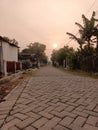 Cloudy morning, cold wet, Alley, stone, brick, sunset