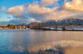 Sunlit Clouds Over Quarry Lake In Canmore Royalty Free Stock Photo