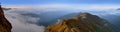 Cloudy Mountain panorama Landscape in Himalaya. Cloudscape, ridge above clouds. Royalty Free Stock Photo