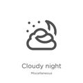 cloudy night icon vector from miscellaneous collection. Thin line cloudy night outline icon vector illustration. Outline, thin Royalty Free Stock Photo