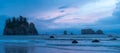 Cloudy night on a Pacific coast beach with sea stacks Royalty Free Stock Photo