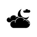 Cloudy night sky black glyph icon