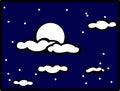 cloudy night sky with moon vector illustration