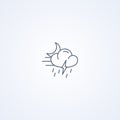 Cloudy night, thunderstorm, rain and wind, vector best gray line icon