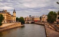 View Along the Seine River on a Cloudy Day, Paris, France Royalty Free Stock Photo