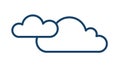 Cloudy and overcast weather icon with two clouds in line art style. Abstract simple logo. Contoured flat vector