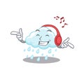 Cloudy rainy Cartoon design concept listening music