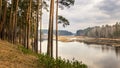 Cloudy and rainy day in the forest on the banks of the river Pyshma, Russia, Ural