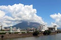 Cloudy Sakurajima of Kagoshima, view from the street