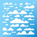 Cloudy set on a blue background. Blue sky and white clouds. Nature weather elements vector flat stock illustration set. Vector