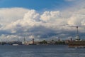 The cloudy sky above the Peter and Paul Fortress in St. Petersburg