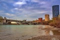 Cloudy Sky Over The Bow River And Downtown Skyline Royalty Free Stock Photo