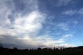 A cloudy sky over a forest and a small town Royalty Free Stock Photo