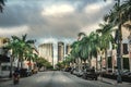 Cloudy sky over skyscrapers in downtown Miami`s at sunset Royalty Free Stock Photo