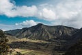 Cloudy sky on Pululahua volcano panoramic