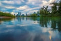 Cloudy Sky Reflecting On The Bow River By Downtown Calgary In The Summertime Royalty Free Stock Photo