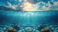 Cloudy sky with the sun split by waterline to underwater scene nature background AI generated Royalty Free Stock Photo