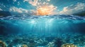 Cloudy sky with the sun split by waterline to underwater scene nature background AI generated Royalty Free Stock Photo