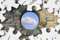 Cloudy sky view from the window - freedom concept in jigsaw puzzle shape Royalty Free Stock Photo